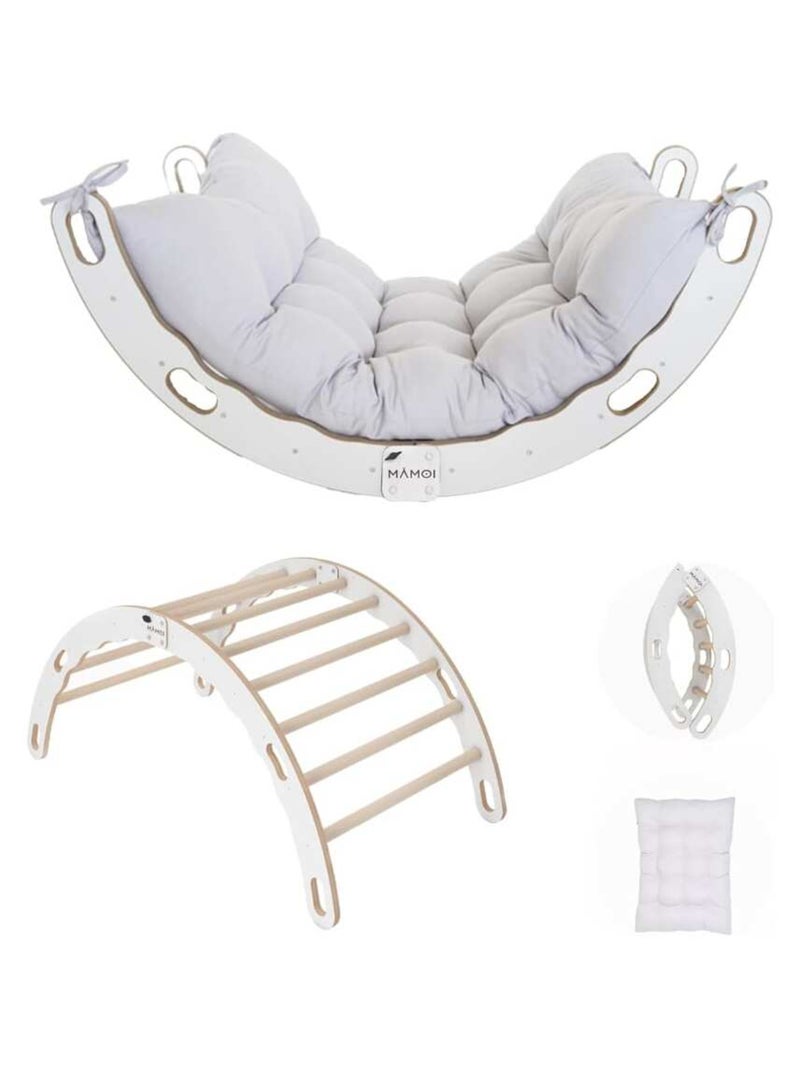 Bascule Montessori 2-en-1 Arche de Pikler & bascule en bois pliable Coussin Blanc Blanc - Kiabi
