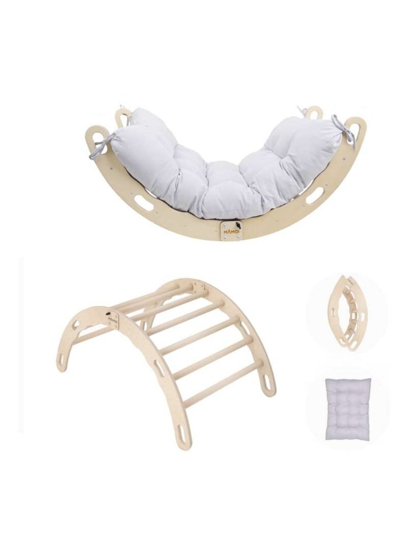 Bascule Montessori 2-en-1 Arche de Pikler & bascule en bois pliable Coussin Blanc/Bois - Kiabi