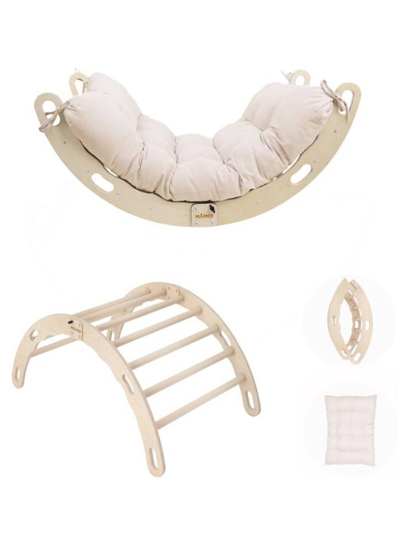 Bascule Montessori 2-en-1 Arche de Pikler & bascule en bois pliable Coussin Crème - Kiabi