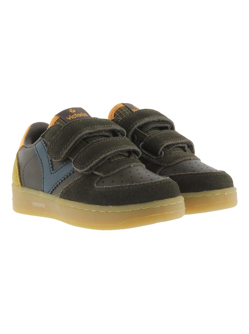 Basket Basse Enfant Cuir Victoria Time Kaki - Kiabi