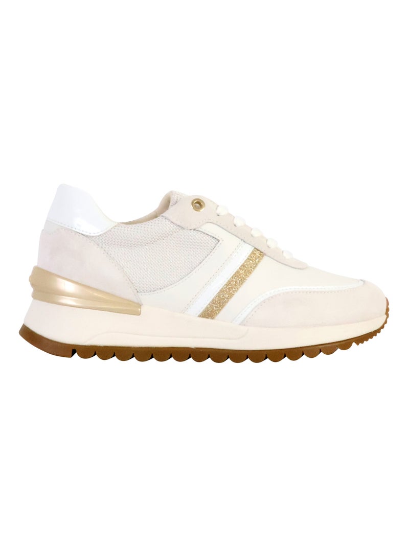 Basket Basse Geox Cuir Desya Nappa+Suede Blanc Doré - Kiabi