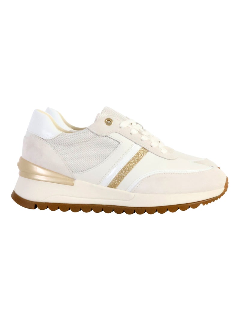 Basket Basse Geox Cuir Desya Nappa+Suede Blanc Doré - Kiabi