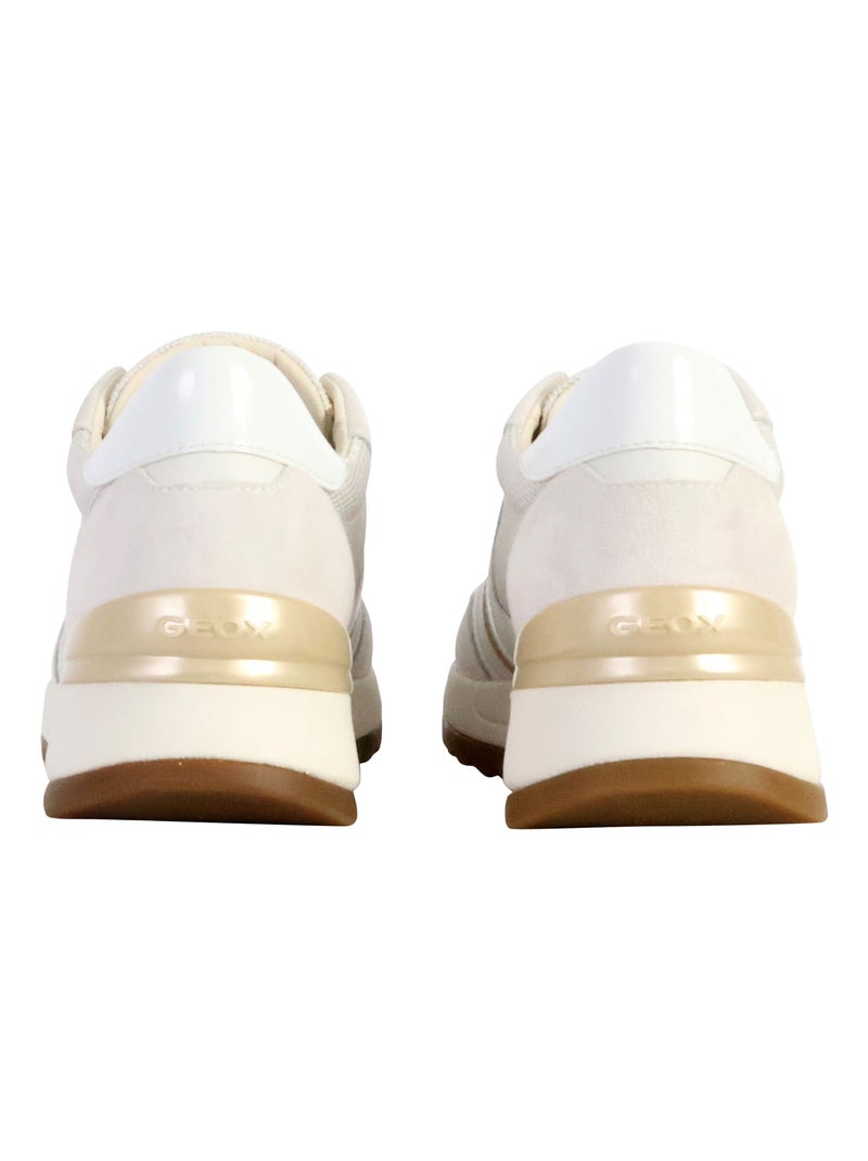 Basket Basse Geox Cuir Desya Nappa+Suede Blanc Doré - Kiabi