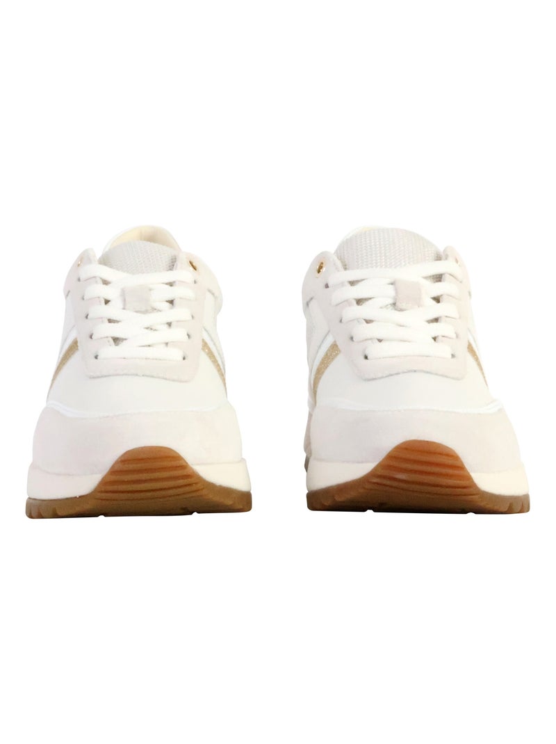 Basket Basse Geox Cuir Desya Nappa+Suede Blanc Doré - Kiabi