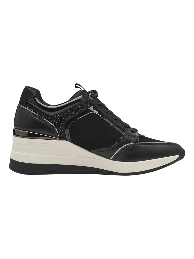 Basket Compensé Cuir Tamaris Noir - Kiabi
