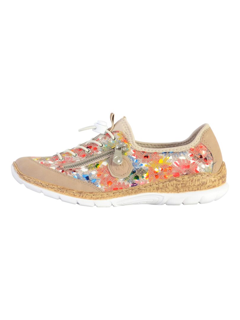 Baskets Rieker Femme Taille 38 – Toile Fleurie & Cuir Beige – Chaussures Plates