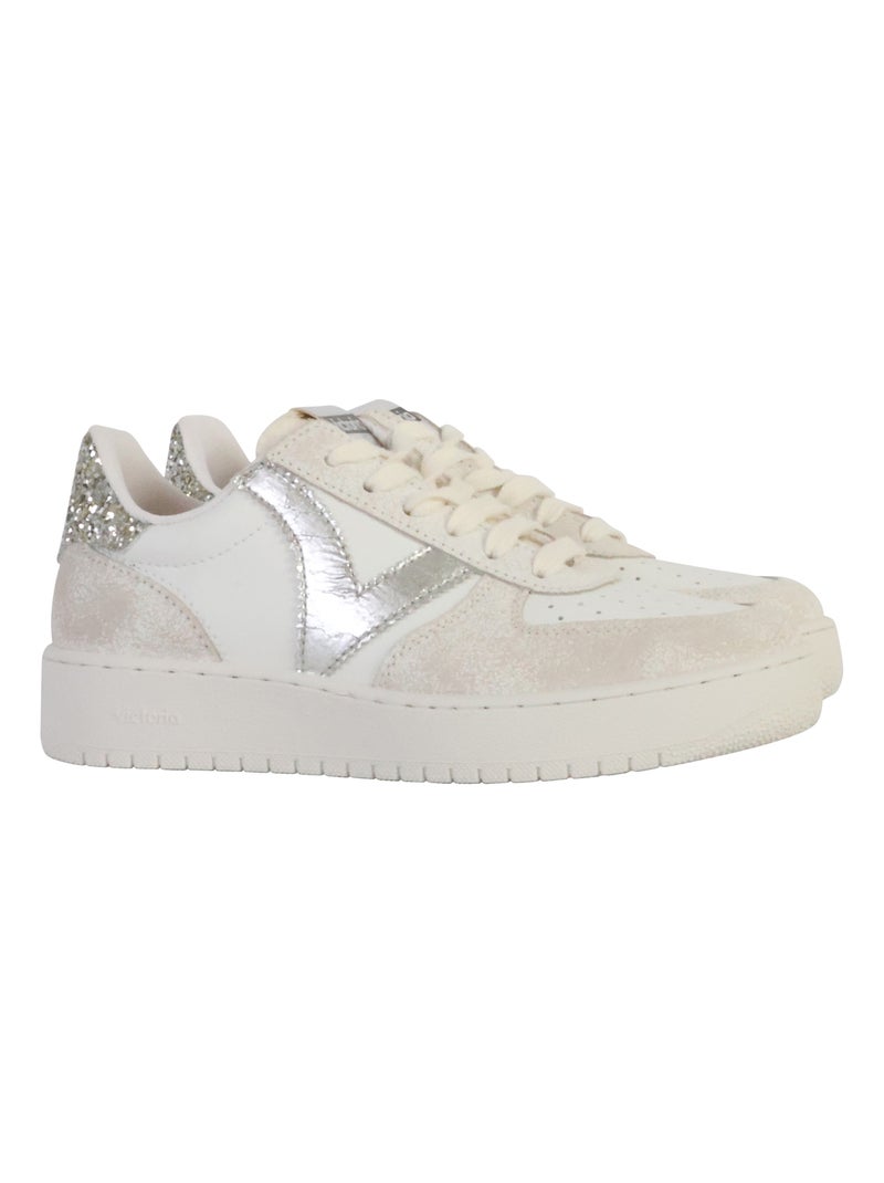 Basket Cuir Victoria Blanc Gris Noir - Kiabi