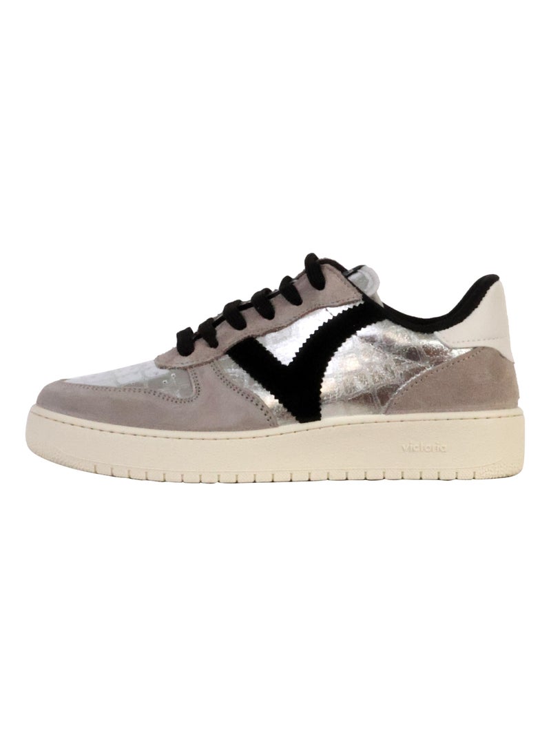 Basket Cuir Victoria Blanc Gris Noir - Kiabi