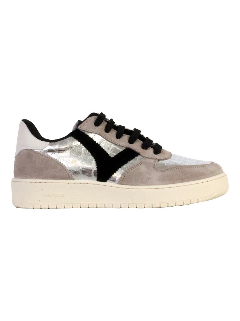 Basket Cuir Victoria Blanc Gris Noir - Kiabi