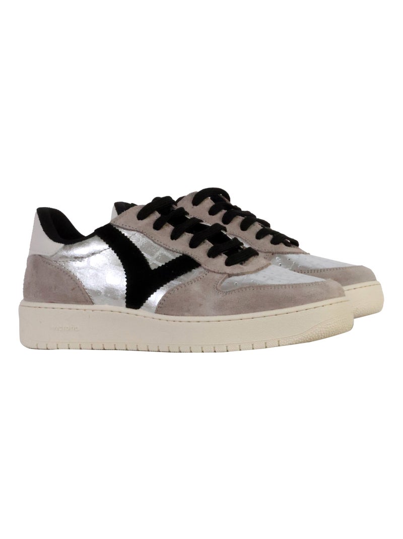 Basket Cuir Victoria Blanc Gris Noir - Kiabi