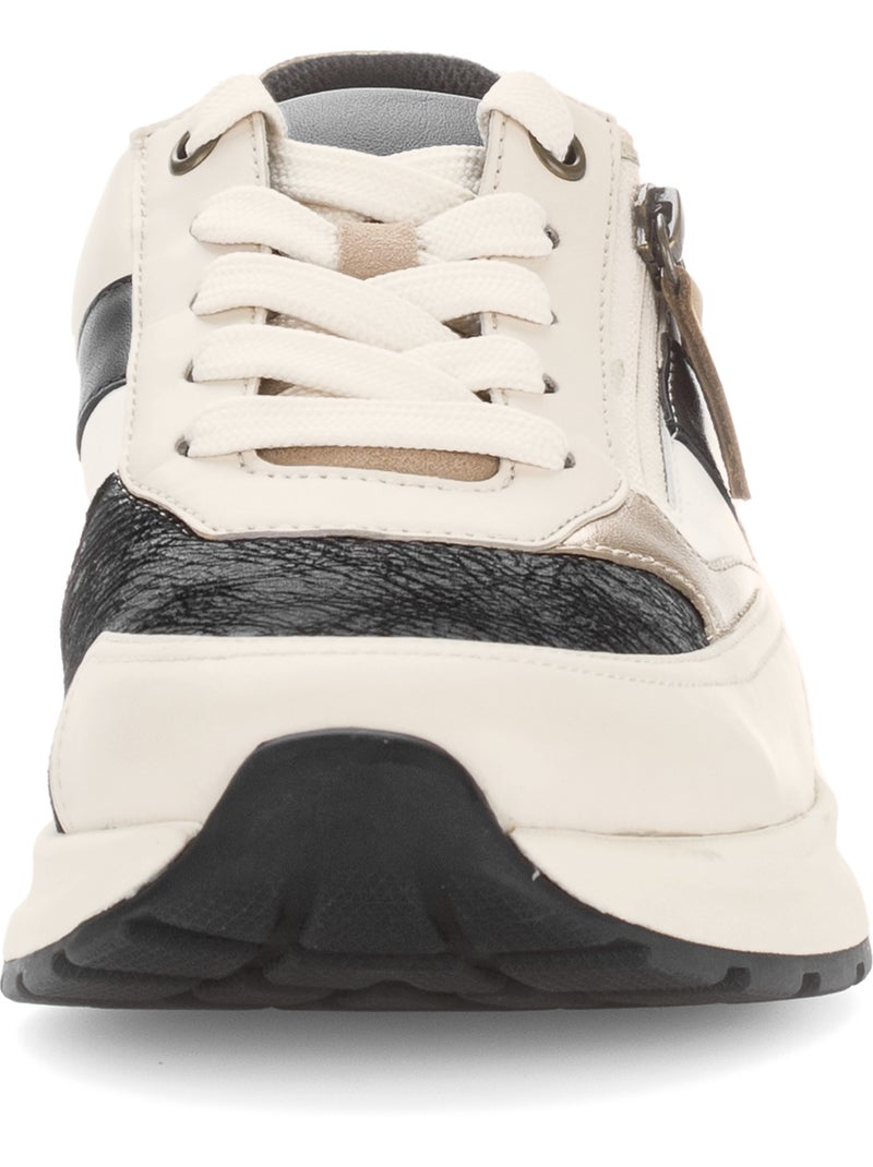 Basket en cuir et textile (adaptée Hallux Valgus) Beige gris - Kiabi