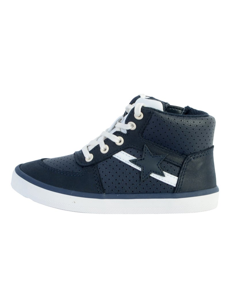 Basket Montante Cuir Enfant Clarks City Flake Bleu marine - Kiabi