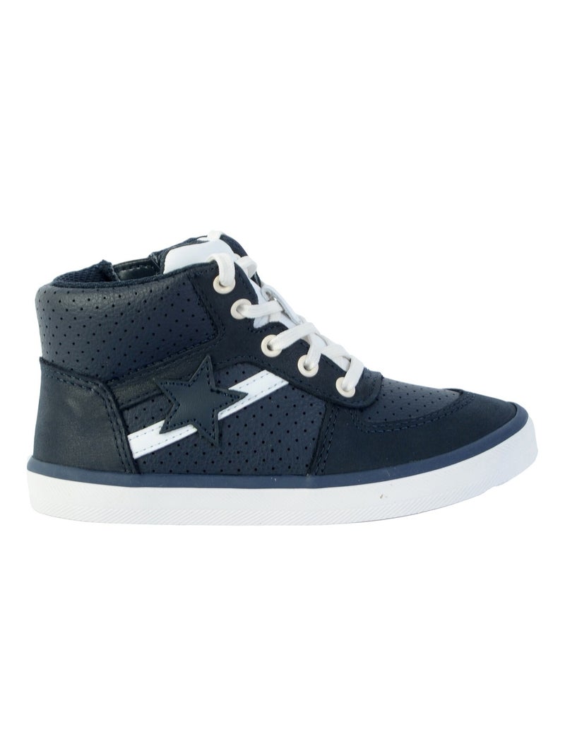 Basket Montante Cuir Enfant Clarks City Flake Bleu marine - Kiabi