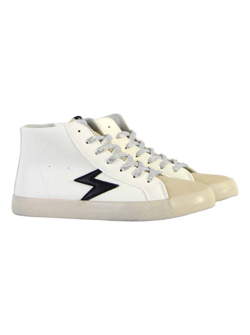 Basket Montante Cuir Le Temps Des Cerises Soho High Blanc Beige