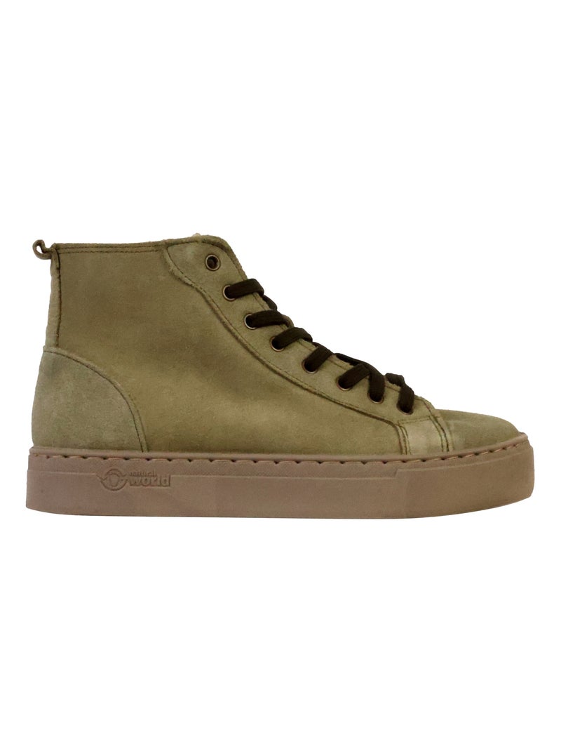 Basket Montante Cuir Natural World Kaki - Kiabi