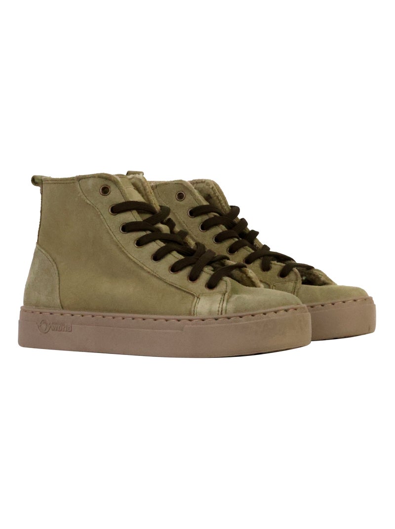 Basket Montante Cuir Natural World Kaki - Kiabi