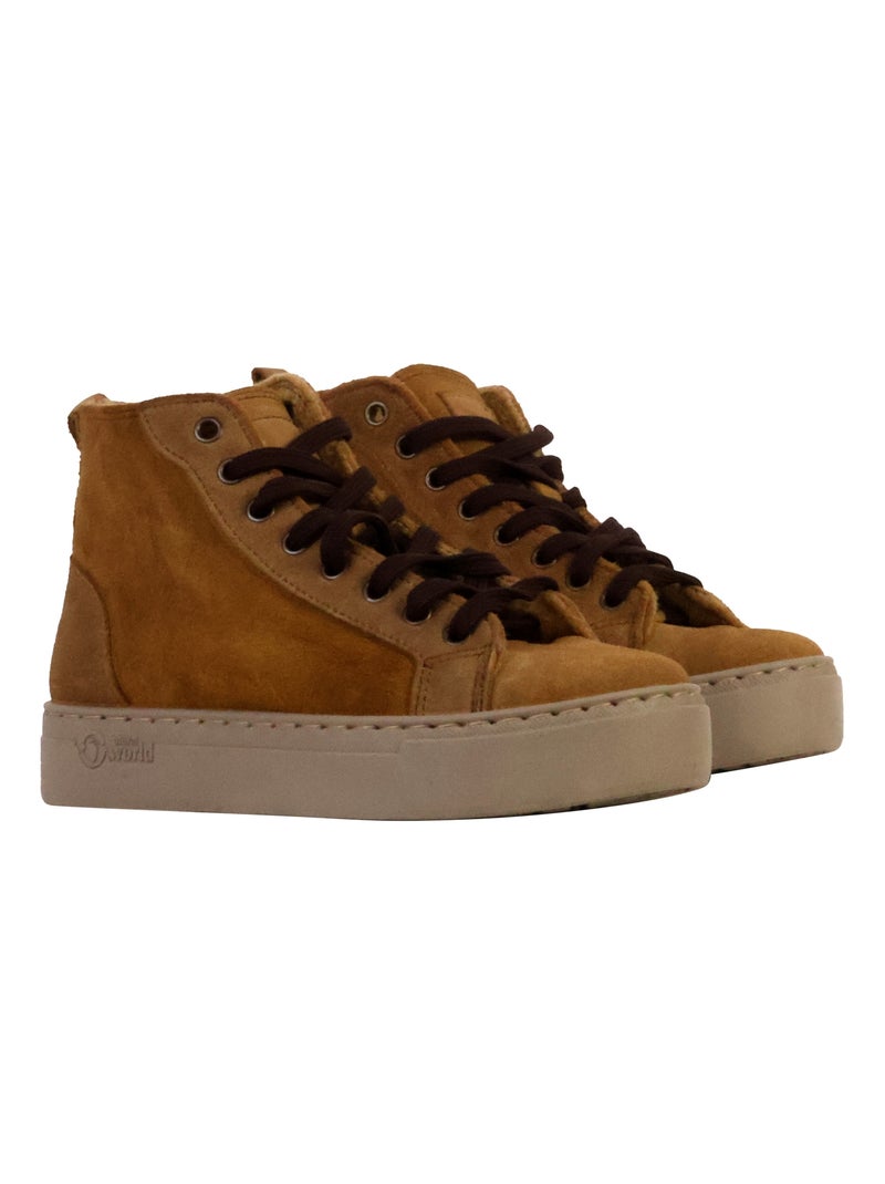 Basket Montante Cuir Natural World Marron - Kiabi