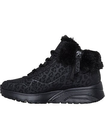 Basket montante enfant à lacets skechers uno lite cozy leopard