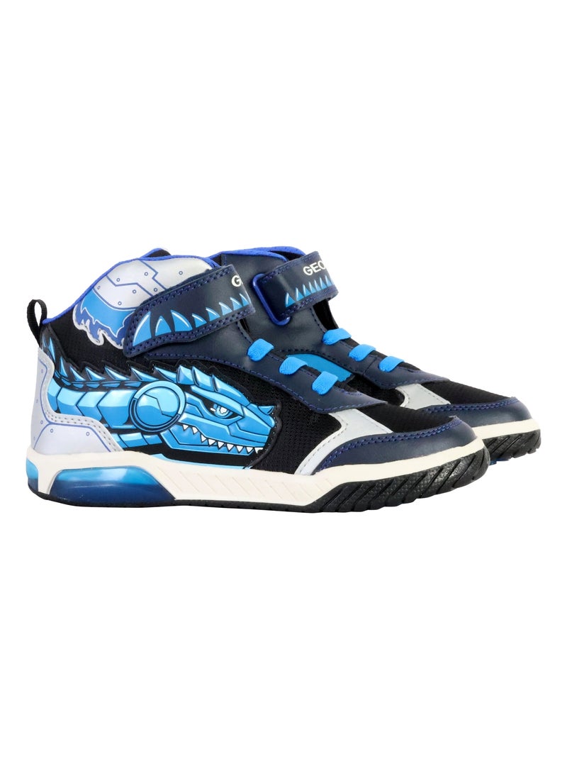 Basket Montante Enfant à Scratches Geox Inek Text Synt.Lea Bleu - Kiabi