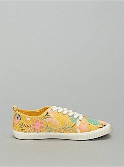 Baskets à lacets en toile imprimée 'fleurs' - Kiabi