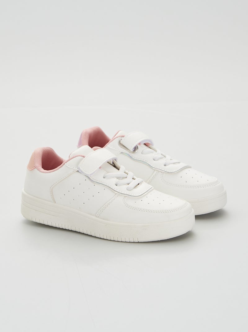 Baskets à scratch et lacets Blanc/rose - Kiabi