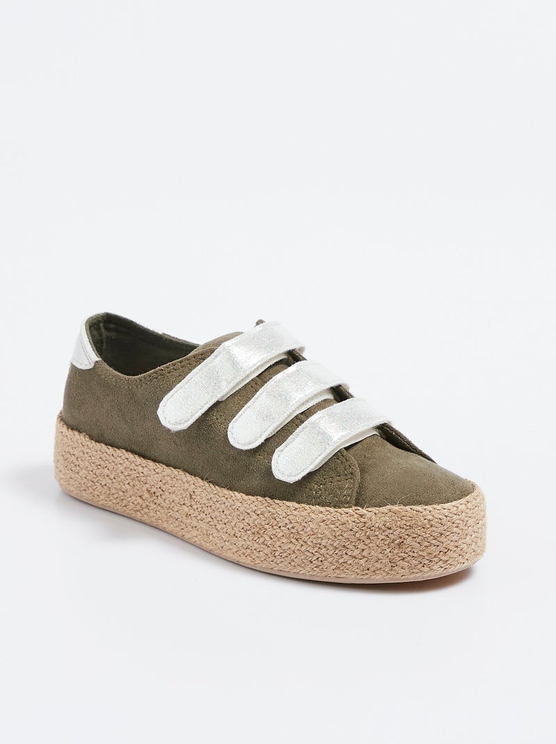 Baskets à scratch semelle compensées corde Kaki - Kiabi