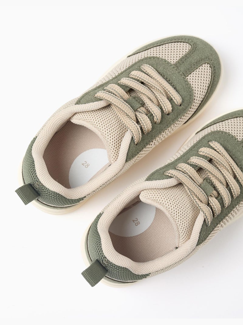 Baskets avec détails en maille et lacets Beige clair - Kiabi
