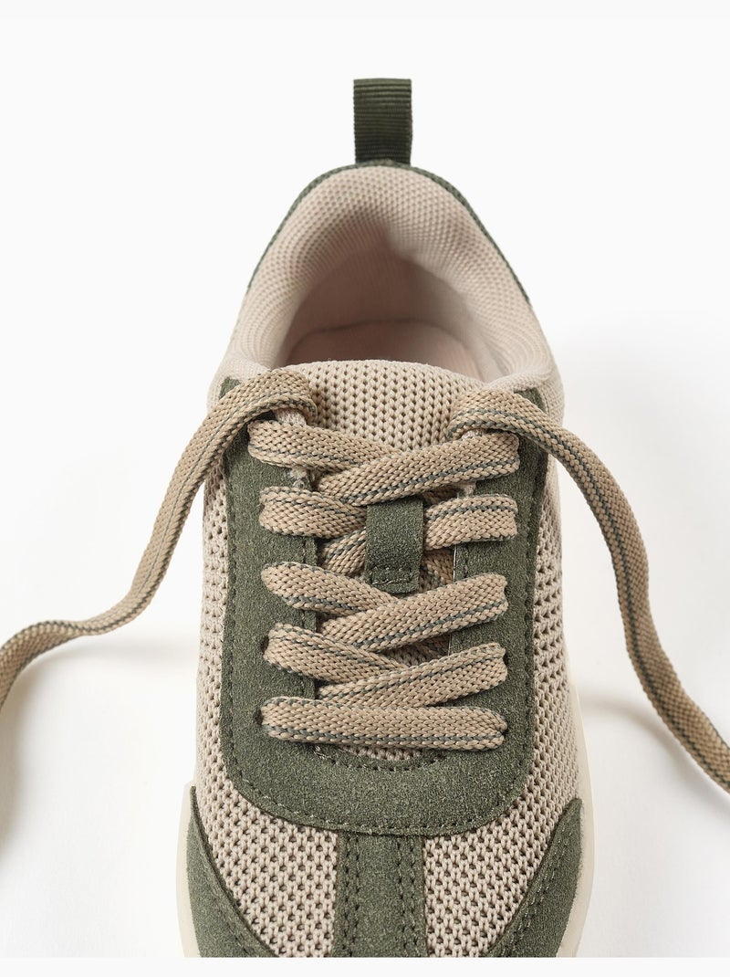 Baskets avec détails en maille et lacets Beige clair - Kiabi