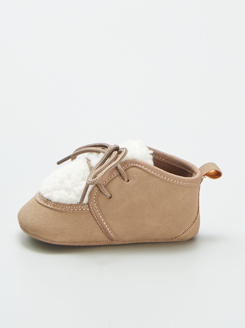 Baskets avec languette effet moutonnée Marron - Kiabi