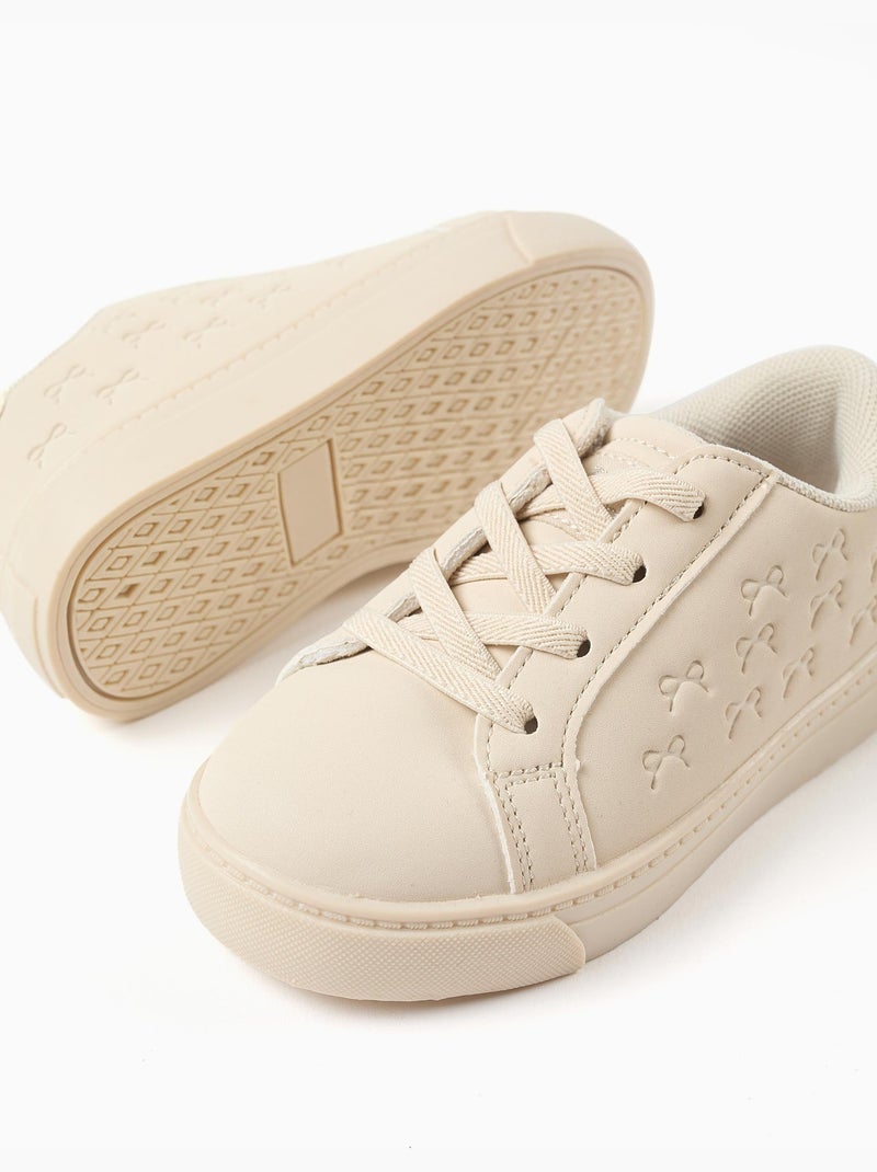 Baskets avec nœuds en relief et lacets élastiques Beige - Kiabi