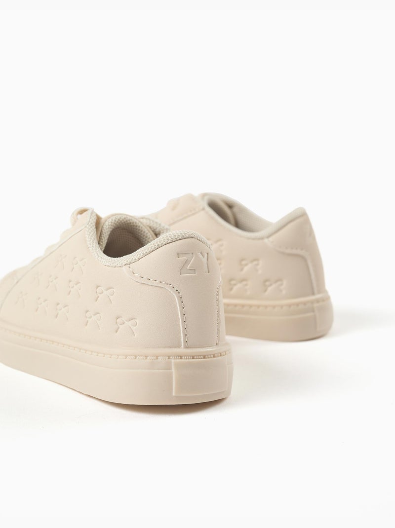 Baskets avec nœuds en relief et lacets élastiques Beige - Kiabi