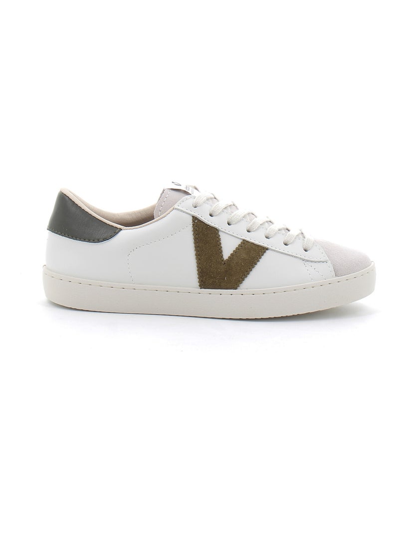 Baskets Basses à Lacets en Cuir Pour Femme Kaki - Kiabi