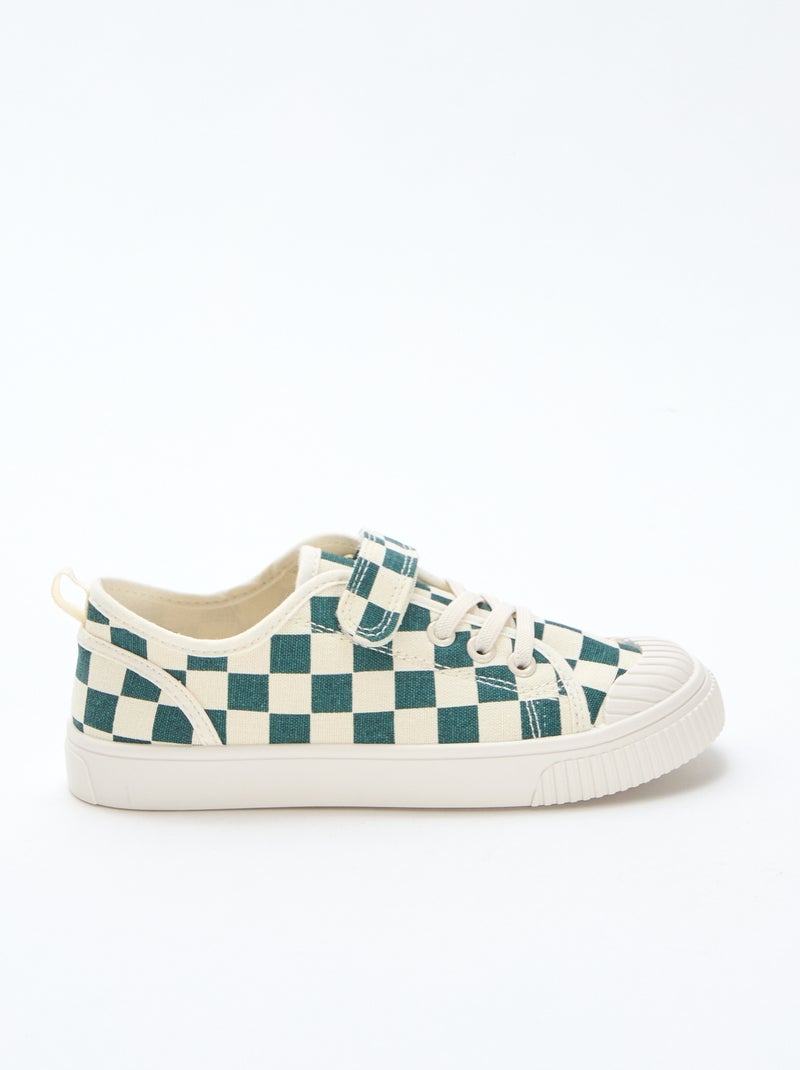 Baskets basses à scratch damier en toile Vert - Kiabi