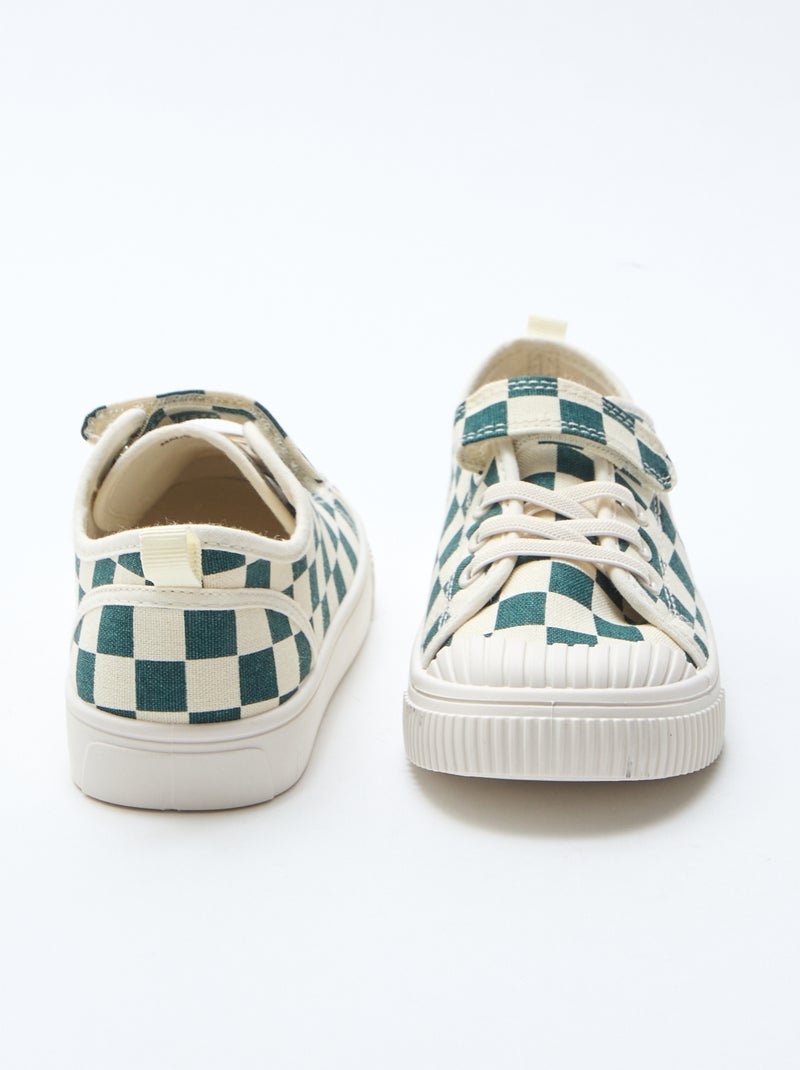 Baskets basses à scratch damier en toile Vert - Kiabi