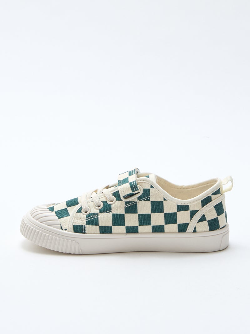 Baskets basses à scratch damier en toile Vert - Kiabi