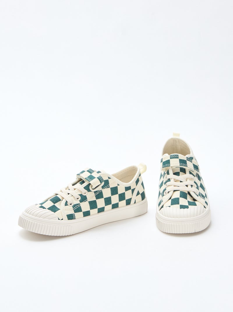 Baskets basses à scratch damier en toile Vert - Kiabi