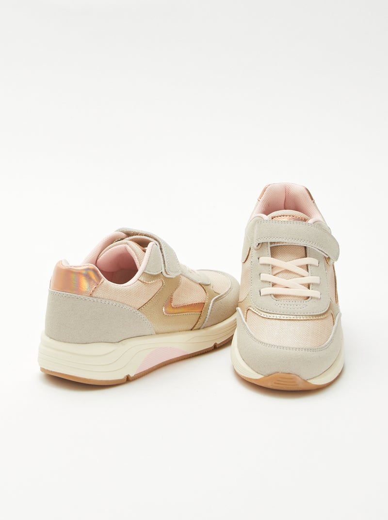 Baskets basses bi matière Beige - Kiabi