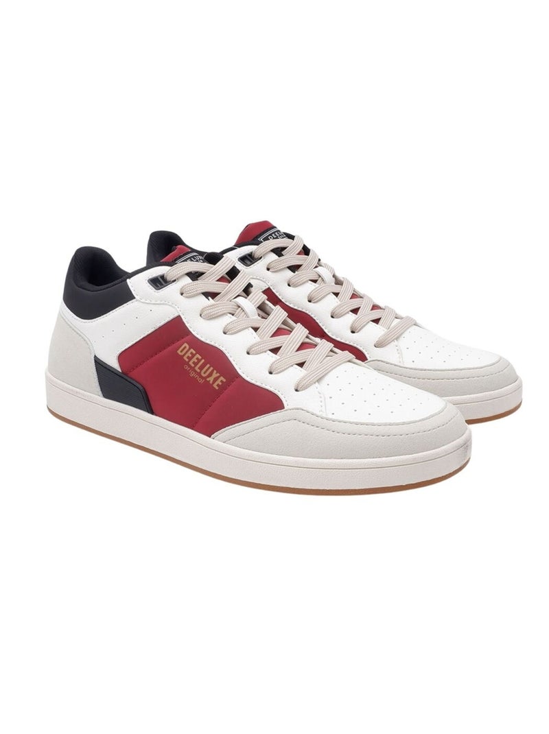 Baskets basses bicolores au look urbain affirmé
 'Deeluxe' Blanc Rouge - Kiabi