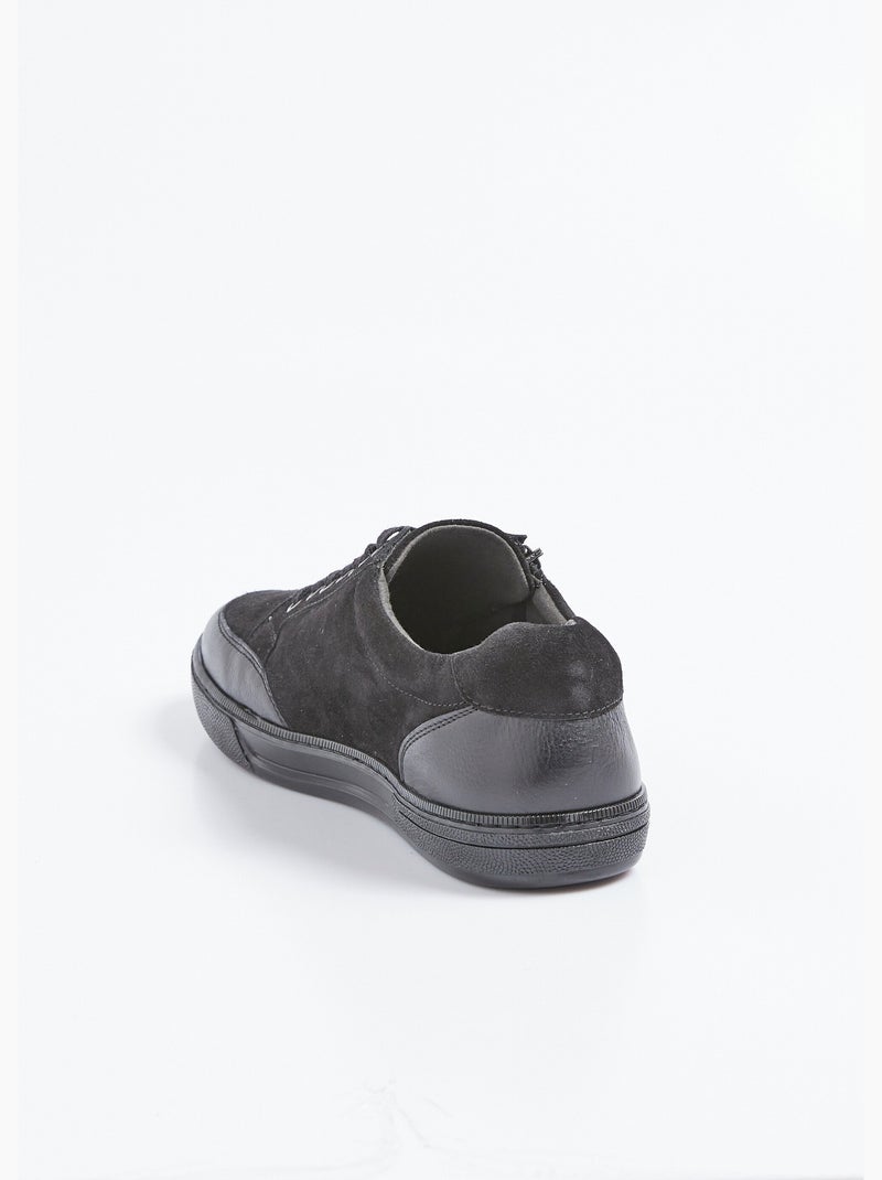 Baskets basses en cuir lacées et zippées - Afibel Noir - Kiabi