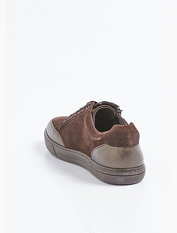 Baskets basses en cuir lacées et zippées