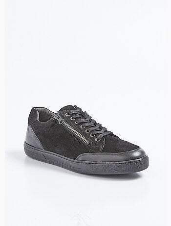 Baskets basses en cuir lacées et zippées