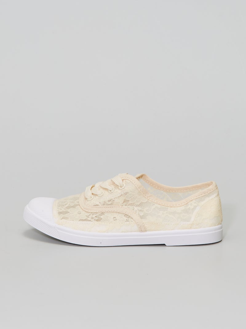 Baskets basses en dentelle beige - Kiabi