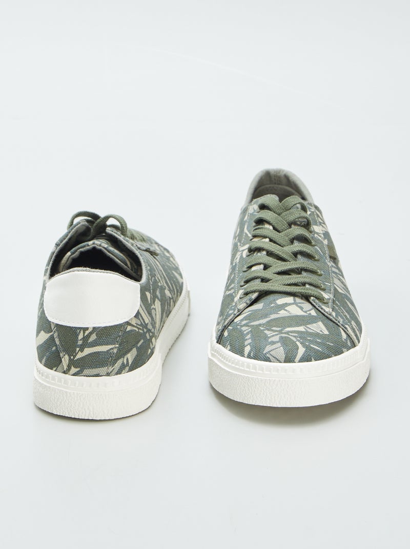 Baskets basses en toile imprimée Kaki - Kiabi