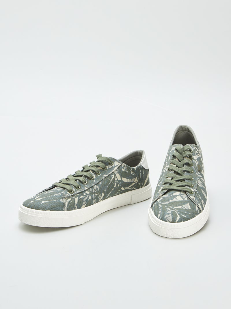 Baskets basses en toile imprimée Kaki - Kiabi