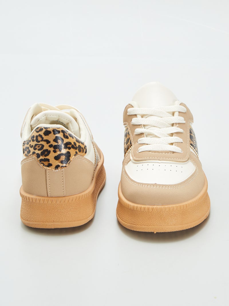 Baskets basses 'léopard' Beige - Kiabi