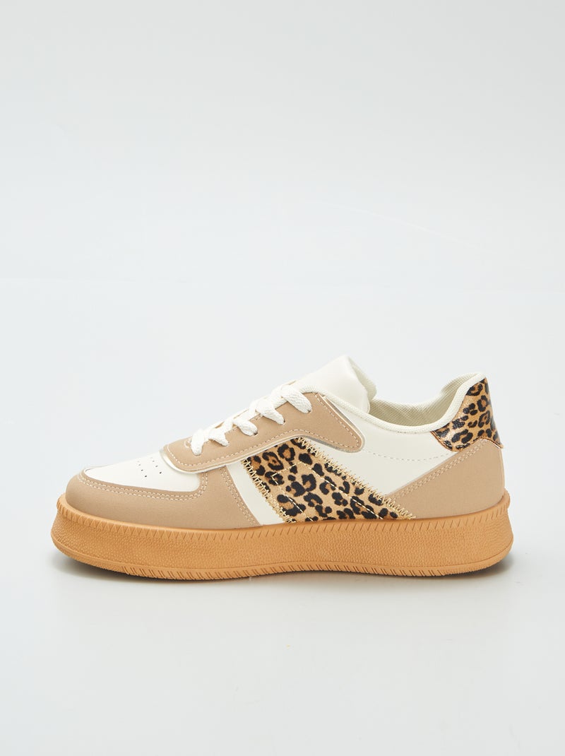 Baskets basses 'léopard' Beige - Kiabi