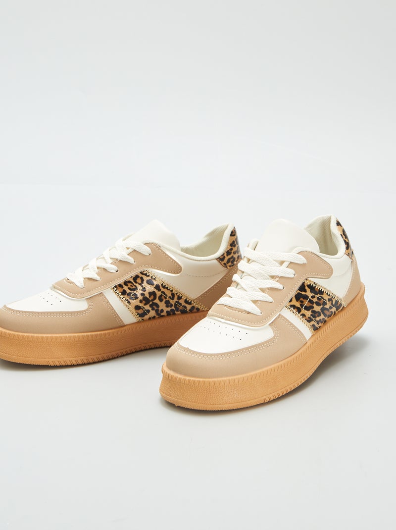 Baskets basses 'léopard' Beige - Kiabi