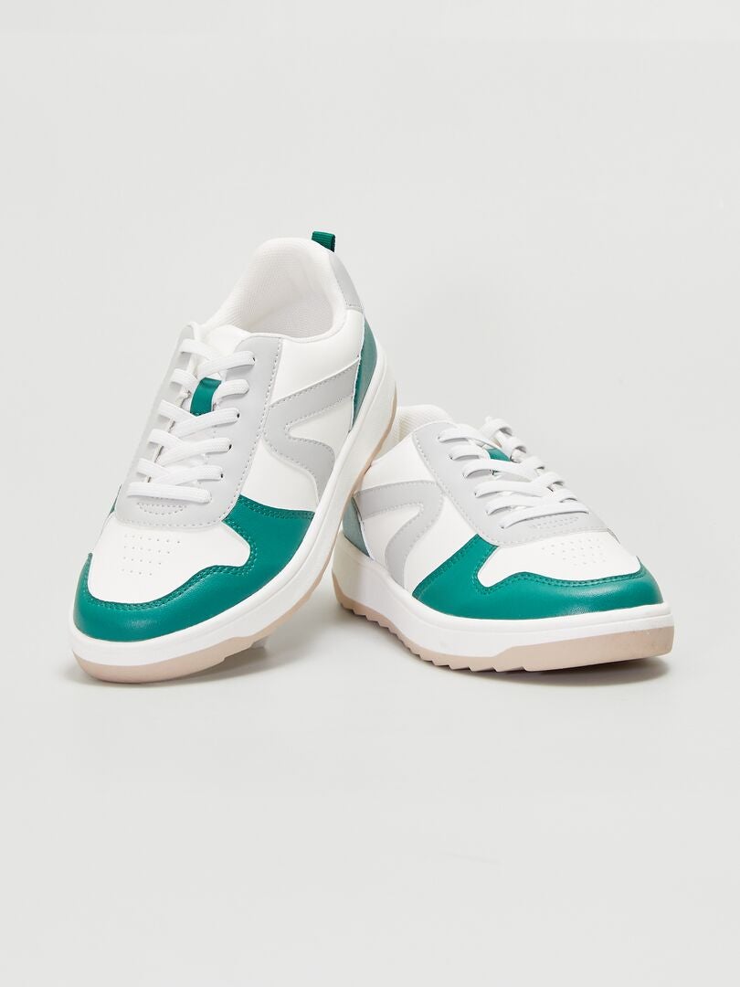 Baskets basses tricolore - Mixtes Blanc/vert - Kiabi