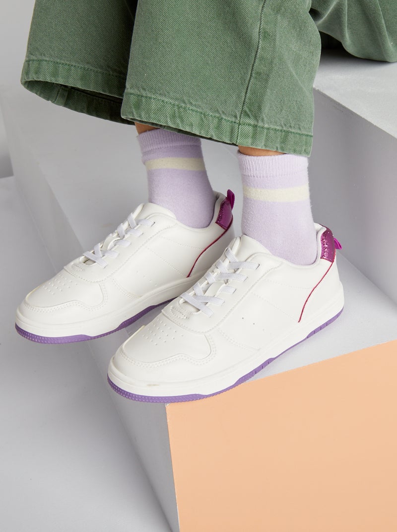 Baskets basses tricolore Blanc/violet - Kiabi