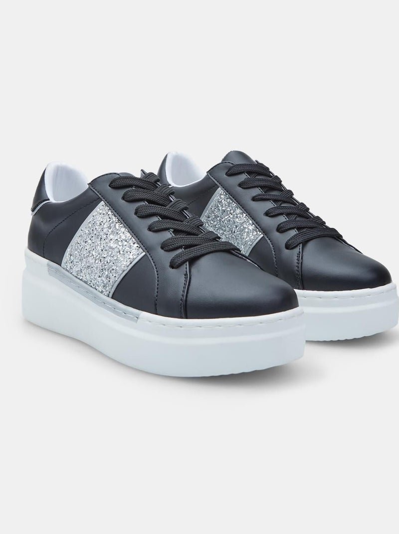 Baskets BATA à lacets et velcro Noir - Kiabi